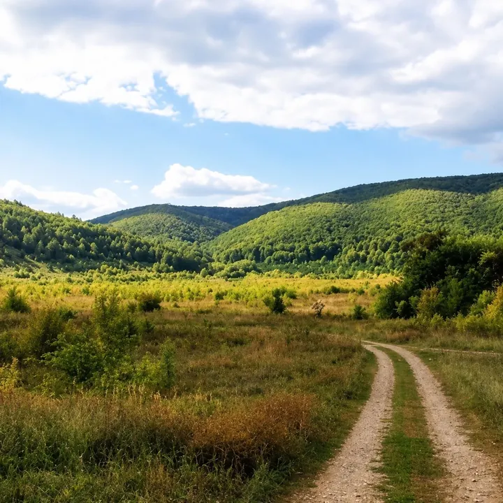 Село Ширяево в устье оврага между рекой и горами